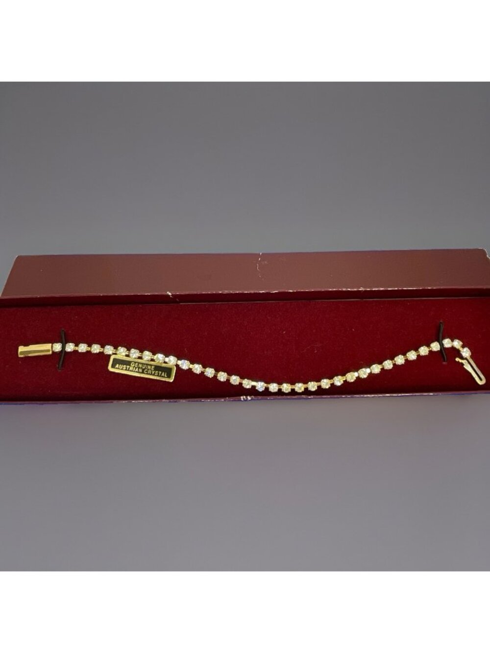 Vintage Genuine Austrian Crystal Tennis Bracelet Gold-Tone Rhinestone 6.75 Boxed